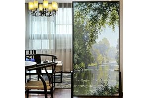 LXDWEI Decortive Pellicola per Finestra Privacy Forest Creek Paesaggio Pittura ad Olio Statica Adesiva Finestra Adesivi Senza Colla Glassata Finestra Finestra Finestra Tinta 42x120cm