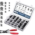 Faankiton 345PCS 14 Sizes 5-22mm Fuel Line Hose Clips Water Pipe Air Tube Silicone Vacuum Hose Clamp Fastener Assortment Kit, Fuel Line Clamps, Spring Hose Clamps with a Hose Clamp Pliers (Black)