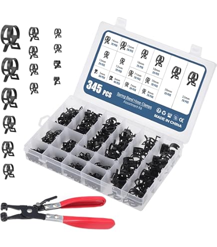 Federschlauchschellen Set Mit Zange, 16 Größen 6–25 Mm, Schwarz – Für Kraftstoff, Luft, Wasser & Silikon
