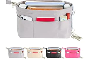 HyFanStr Organisateur de Sac à Main en Nylon pour Femmes, Bag In Bag Pochette Sac de Rangement Intérieur avec à Fermeture éclaire Petit Gris