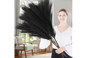 Lighterday 7 Pcs Pampas Grass Artificial 38"/97cm Large Pampas Grass Dried Tall Pampas Grass Floor Vases Fluffy Faux Pampas Grass for Wedding Living Room Bedroom Boho Home Decor (Black)