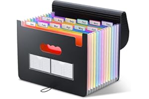 ThinkTex Cartella Portadocumenti Espandibile, A4 Porta Documenti Fisarmonica, 12 Tasche Raccoglitore Documenti, Portatile Cartelle a Soffietto per Casa Scuola Ufficio Viaggio-Nero