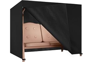 Dokon 3 Seater Garden Swing Covers Waterproof Heavy Duty Oxford Fabric Outdoor Swinging Chair Cover Windproof Anti-UV Patio Garden Hammock Cover with Zips (215x125x170cm) - Black