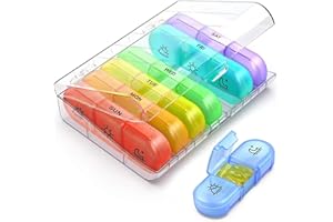 SHIWUYOU Organizador de Medicamentos de 7 Días con 21 Compartimentos, Pastillero Portátil de Viaje Resistente al Agua, Caja de Medicamentos Semanal Portátil para Uso Diario (Vistoso)