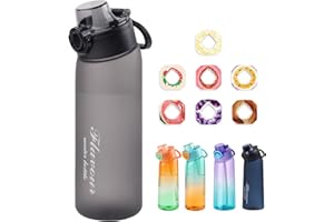 Metyniete Botella de aire de 900 ml, con 7 cápsulas de sabor, sin BPA, tritán, para deporte, color negro