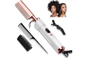 UKLISS Peigne Cheveux Afro 3 en 1, Peigne Chauffant Avec Écran LCD, Peigne Electrique 120-230℃, Brosse Lissante Cheveux Crepus, Peigne Lisseur Barbe Homme, Peigne à Lisser Hot Comb PTC Chauffage Rapide