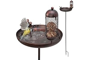 GHIAKQYT Poidło dla ptaków z dozownikiem karmy dla ptaków, basen dla ptaków Ø 25 x 122 cm i dozownikiem karmy, stojący, duży, odporny na mróz, zimowy poidło, stacje karmienia dla dzikich ptaków