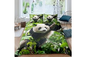 Loussiesd 3D Panda Drucken Bettwäsche Kinder 135x200cm Panda Bettbezug Set für Mädchen Jungen Süßes Tier Muster Betten Set Grün Schwarz Decor Mikrofaser Bettwäsche mit Reißverschluss