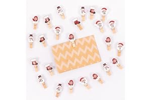 EVELAY 24 Wooden Pegs Advent Calendar Numbers - Mini Clips for DIY Crafts, Greeting Cards, Photos, Gift Tags & Hanging Christmas Decorations (Santa)