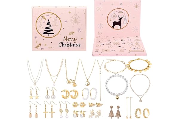 Ucouper Adventskalender med smycken för kvinnor, julkalender för flickor | Julpresent för kvinnor, halsband, örhängen, ringar, pyssel för tonåringar