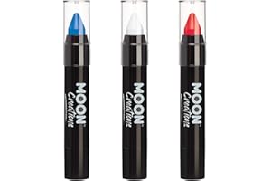 Face Paint Stick Body Crayon by Moon Creations | Coronation King Charles Union Jack Red White Blue Set of 3 | 3.2g | For Kids, Adults, Fancy Dress, Festivals, Halloween