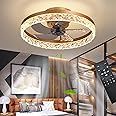 Exlafi Quiet Ceiling Fans with Lights Remote Control, Modern Lighting Fan Ceiling Light LED Dimmable Ceiling Fan Lamps for Bedroom Living Room, Fan Reversible and 6 Speeds (Gold, 50CM)