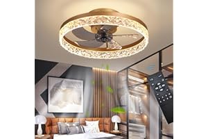 Exlafi Quiet Ceiling Fans with Lights Remote Control, Modern Lighting Fan Ceiling Light LED Dimmable Ceiling Fan Lamps for Bedroom Living Room, Fan Reversible and 6 Speeds (Gold, 50CM)