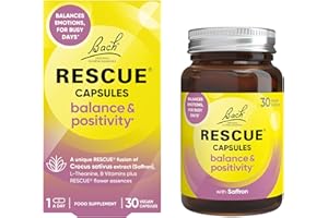Rescue Balance & Positivity Capsules | Daily Mood Support | Bach Original Flower Essences | Saffron | Vitamin B5 & B12 | 30 Vegan​ Capsules