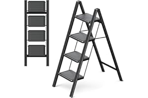 GameGem 4 Step Ladder, 4 Step Stool for Adults, Folding Step Ladder with Secure Stand, Widened Pedal, Aesthetically Appealing Look, Living Spaces