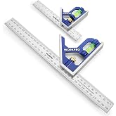 WORKPRO Adjustable Combination Square, 2 Pieces, 150/300mm | Stainless Steel Rulers with Bubble Level for Measurement, Markin