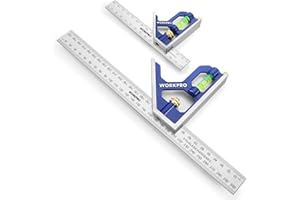 WORKPRO Zestaw Regulowanych Kątowników 150 + 300 mm, Kątownik Inżynierski, Linijka ze Stali Nierdzewnej z Poziomicą, Regulowany Kątownik Stolarski, Wielofunkcyjne Narzędzie Pomiarowe