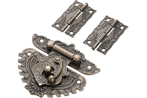Yetaha Antique Embossing Hasp Latch Lock, 2PCS Hinge & 1 PC Retro Style Padlock Lock Key Latch Clasp Set Box Lock, Box Hinges and latches with 13 Screws for Furniture Cabinet Wood Jewelry Box