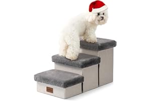COZY KISS Scale per Cani di Piccola con Scatole Portaoggetti, Scale per Animali Pieghevoli per Letto, Divano e Sedia, Durevole, Fino a 80 kg (Grigio, Medio, 3)