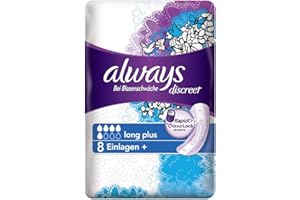 Always Discreet pour fuites urinaires, insert + Long Plus pour l’incontinence, Lot de 5 (5 x 8 pièces)