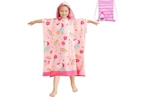 FILOWA Poncho de Bain Filles Enfants Microfibre Serviette de Bain à Capuche Plage Cape de Bain 75 * 180cm Grande Serviette Poncho Rose Licorne Serviette de Plage Absorbante Peignoir pour 6-15 Ans