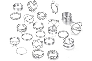 ALLWYOU 22 pcs Vintage Silver Rings Set Stackable Knuckle Joint Thumb Rings for Women Adjustable Rings for Women Teen Girls Open Chunky Rings