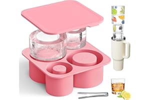 PKBD Eiswürfelform mit Deckel für Stanley Cup 20-40oz, Hohlzylinder Silikon eiswürfelbehälter, Gefrierschrank Eiswürfel zum Kühlen Cocktails, Whiskey, Getränke, Kaffee, Inklusive Edelstahl Clip, Rosa