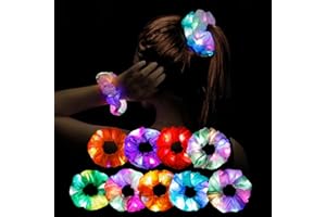 ‎PIUCRTY Led Haargummis Mädchen Leuchtender Haarschmuck 9Pcs Leuchtarmbänder Mitgebsel Kindergeburtstag Mädchen Give Aways Satin Haargummi Armband Neon Pyjama Party Deko Accessoire Frauen Geschenk