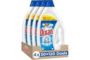 Dixan Gel Total 4+1, Detergente Líquido para Lavadora (pack de 4, total: 120 lavados), jabón para ropa blanca y clara. Limpieza, luminosidad, frescor y sostenibilidad.