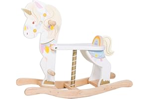 Le Toy Van - Petilou Wooden Multi-Sensory Colourful Wooden Pastel Rocking Unicorn Carousel Toy For Toddlers | Unisex Rocking Horse - Suitable For 1 Year Old +