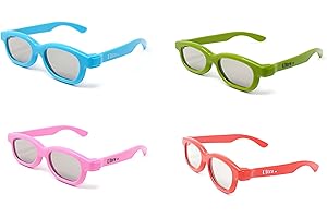 ULTRABYEASYPEASYSTORE 4 Mixed 1 Red 1 Pink 1 Blue 1 Green Childrens Passive 3D Glasses Kids for Use with all Passive TVs Cinema Projectors and RealD Films Movies Circular Polarised 3D Glasses Passive Kids Movies Cinema