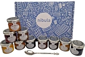 Luxury Jam and Marmalade Selection Hamper | Nibula Treats | Includes 10 Mini Jars of Preserve, Marmalade and Honey and a Jam Spoon | Ideal for Men and Women!