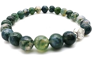 ‎AB INDIA CRAFTS Reiki Moos-Achat Edelstein Armband im Schmuckbeutel