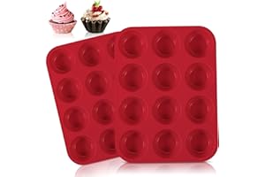 Leseed 2 Pièces Moule Muffins Silicone - Moule Silicone Muffin Sans BPA, Antiadhésif et Facile à Démouler - Réutilisable Moule Cupcake Peut 12 Cupcakes, Compatible Lave-Vaisselle (Rouge)