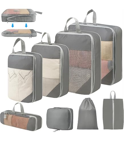 Packing Cubes Compression Voyage - 4 Sacs Organisateur Ultralégers | Gain De Place Valise, Rangement Maison