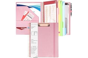 ‎HAUTOCO HAUTOCO PU-Leder Klemmbrett Folio mit Zip Beutel, Klemmbrettmappe A4 mit nachfüllbarem Notizblock, Klemmbrett mit 5 A4-Ordnern und 10 Taschen, für Schule/Büro, Rosa