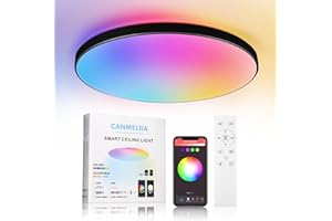CHENBEN RGB LED Ceiling Light,24W 12-inch Round Bedroom Bedroom Ceiling Light with Remote Control,IP44 Waterproof Bathroom Lights Dimmable 3000-6500K Colour Changing LED Lights(Bluetooth Connection)