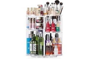 Auxmir Organizer do makijażu, obracany o 360°, organizer łazienkowy na blat, o dużej pojemności, organizer na kosmetyki spinningowe na blat komody (6 poziomy)