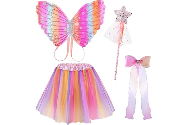 AUYAO Deguisement Papillon pour Fille, Papillon Costume de Fée Papillon avec Baguette Magique Tutu Jupe, Papillon Ailes Enfants, Kit de Costume de Fée Papillon, Déguisement Carnaval Noël Cosplay