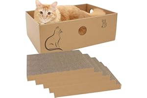 MUAEEOK Cat Scratching Board with Box, 5 PCS Reversible Cat Scratch Pad Replace for Cat Scratcher, Corrugated Scratching Lounge for Indoor Kitty Suitable for Up To 5kg (33 * 24 * 11 CM)