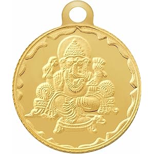 Bangalore Refinery Metal 2 Gm Round Ganesh 24k (999) Yellow Gold Pendant (without hook)