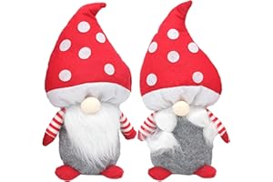 TULEBOLIAN 2Set Weihnachtswichtel,Pilze Wichtel Figuren,Weihnachtsdeko Wichtel,Männliche Zwergfiguren und weibliche Zwergfiguren,rote Mütze mit Tupfen,Skandinavisches Tomte,für Tischdekoration