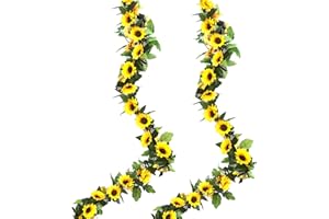 YELYAN 2 Stück Künstliche Sonnenblumen Fake Girlande Reben Hängende für Haus, Garten, Indoor Outdoor Hochzeit, Party Wall Arch Dekoration