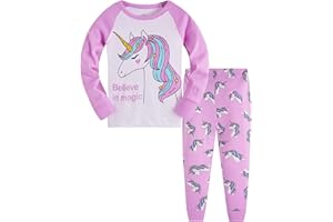 Colobe Pijamas Niña Unicornio Animales 100% Algodon Manga Larga Infantil Ropa a Juego Conjunto Edad 1-12 Años