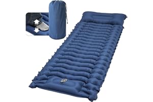 Lamtoq Colchoneta de Dormir para Acampar, Colchón Inflable Ultraligero con Bomba de Pie y Almohada, Almohadilla para Dormir Individual, Colchoneta Autoinflable Compacta para Camping, Viajes, Exterior