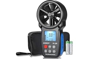 AIOMEST Anemómetro Digital, Medidor de Viento Portátil, AI-100 Medidor de Viento CFM para Velocidad del Viento, Temperatura del Viento, Prueba de Frío, HVAC