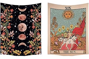 Ulticool – Tapiz Decoración para el hogar – Sol Naturaleza Flores Tarot Horóscopo Retro – Juego de 2 motivos – 73 x 95 cm – Toalla de pared – Accesorios para sala de estar habitación infantil