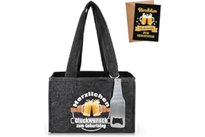 WenmthG Funny Gifts Birthday Men's Handbag Beer with Bottle Opener and Greeting Cards for Men Women Friend Colleagues Bottle Carrier Beer Bag Made of High-Quality Felt for 6 Beer Bottles