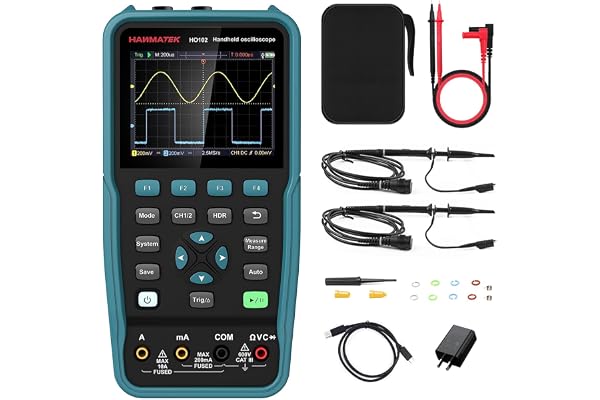 Oscilloscope Numérique, Mini-Oscilloscope TFT HANMATEK HO102 3,5 ", Oscilloscope et Multimètre 2 EN 1, Ecran Rétroéclairé, Fonction d'auto-Etalonnage, 7 Mesures automatiques, Fonction de Mémoire