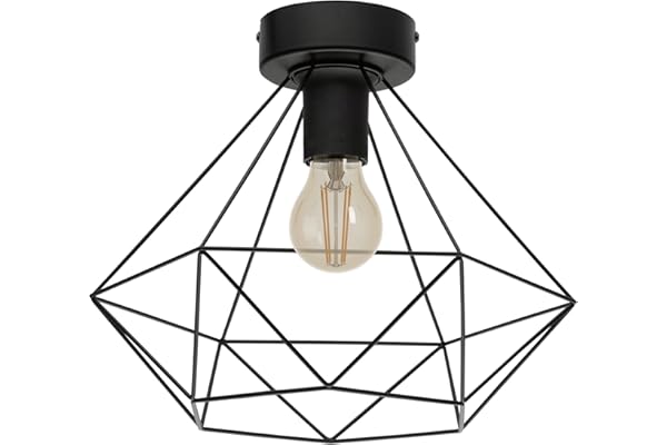 Eglo Lampe de plafond TARBES, plafonnier à flamme vintage au look rétro, matériau : acier, couleur : noir, douille : E27